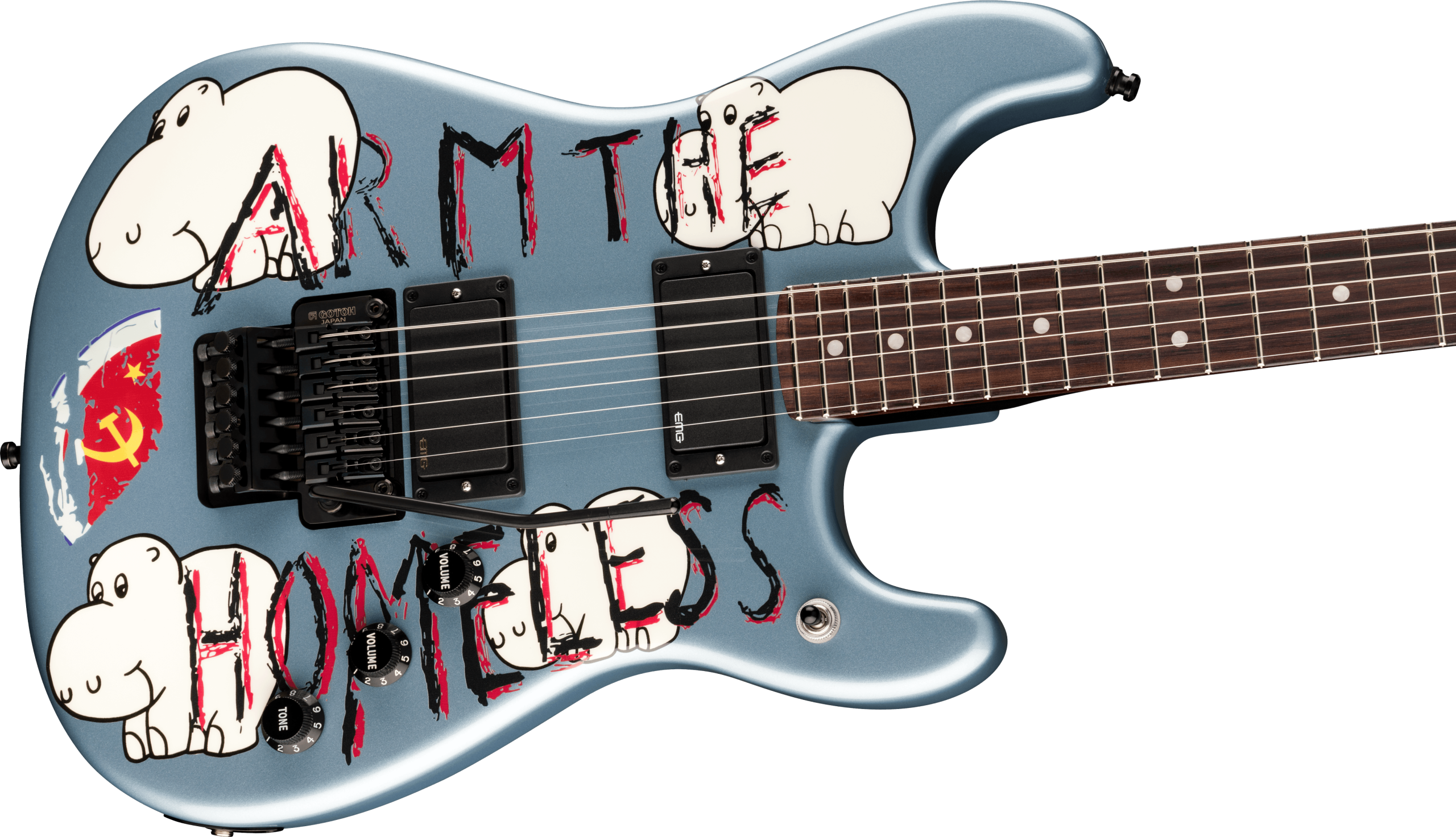 Fender Tom Morello's "Arm The Homeless" Guitar - Metallic Blue/White Hippos - Image 4